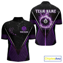 Load image into Gallery viewer, Purple Flames Smoke 8 Ball Pool Men Billiard Polo &amp; 1/4-Zip Attire Custom Billiard Shirt Designs NYN2409