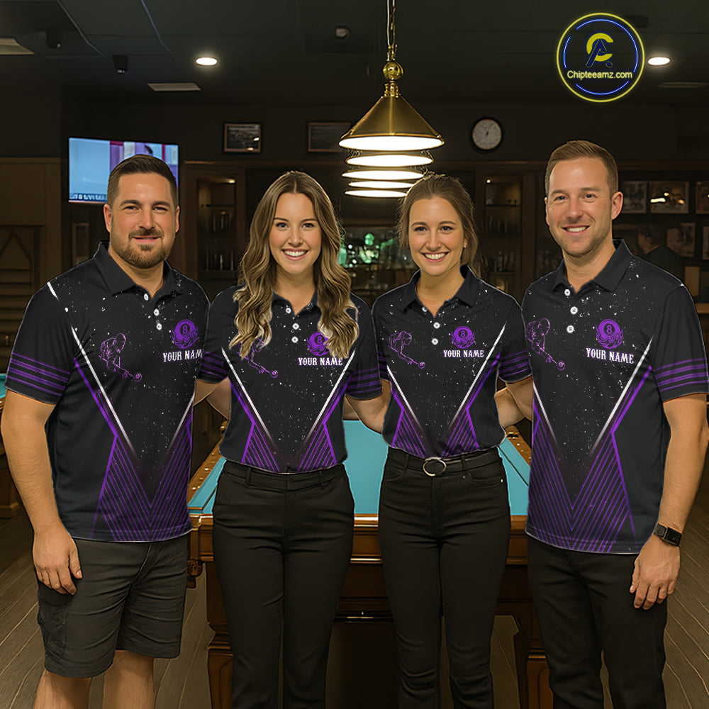 Purple Flames Smoke 8 Ball Pool Women Billiard Polo & 1/4-Zip Attire Custom Billiard Shirt Designs NYN2409