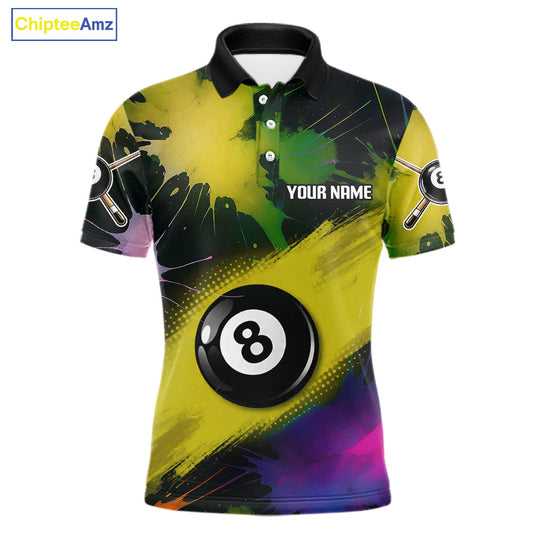 Grunge Paint Splatter Yellow Ball 8 Billiard Shirts For Men Personalized Billiard Attire Gifts NYN2790