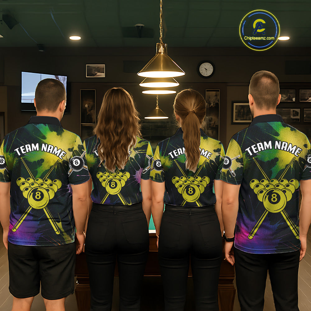 Grunge Paint Splatter Yellow Ball 8 Billiard Shirts For Men Personalized Billiard Attire Gifts NYN2790