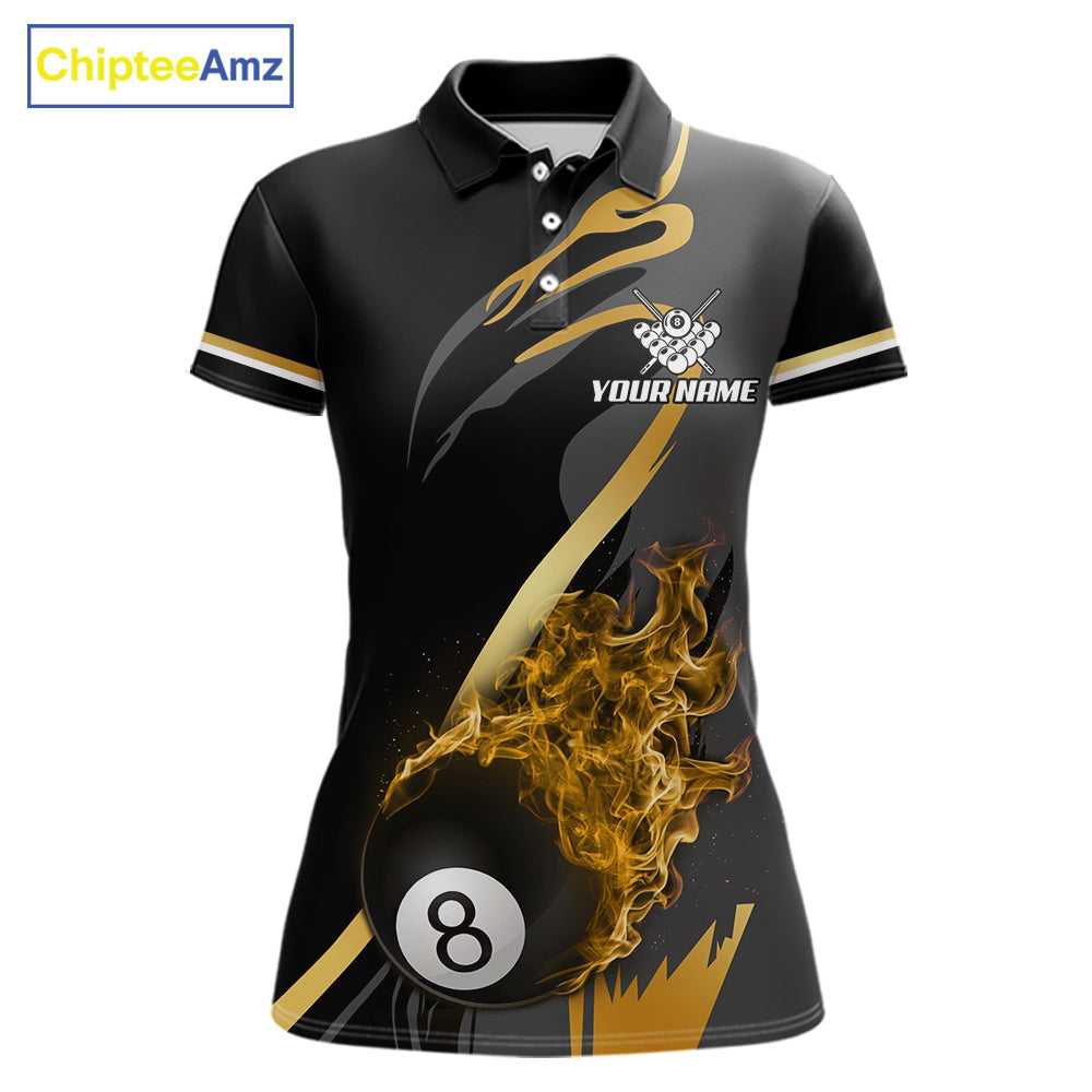 Yellow Black Fire Flame 8 Ball Pool Shirt For Women Personalized Billiard Team Apparel
