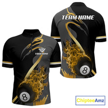 Load image into Gallery viewer, Yellow Black Fire Flame 8 Ball Pool Shirt For Men Personalized Billiard Team Apparel