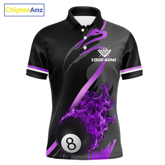 Purple Black Fire Flame 8 Ball Pool Shirt For Men Personalized Billiard Team Apparel