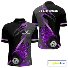 Load image into Gallery viewer, Purple Black Fire Flame 8 Ball Pool Shirt For Men Personalized Billiard Team Apparel
