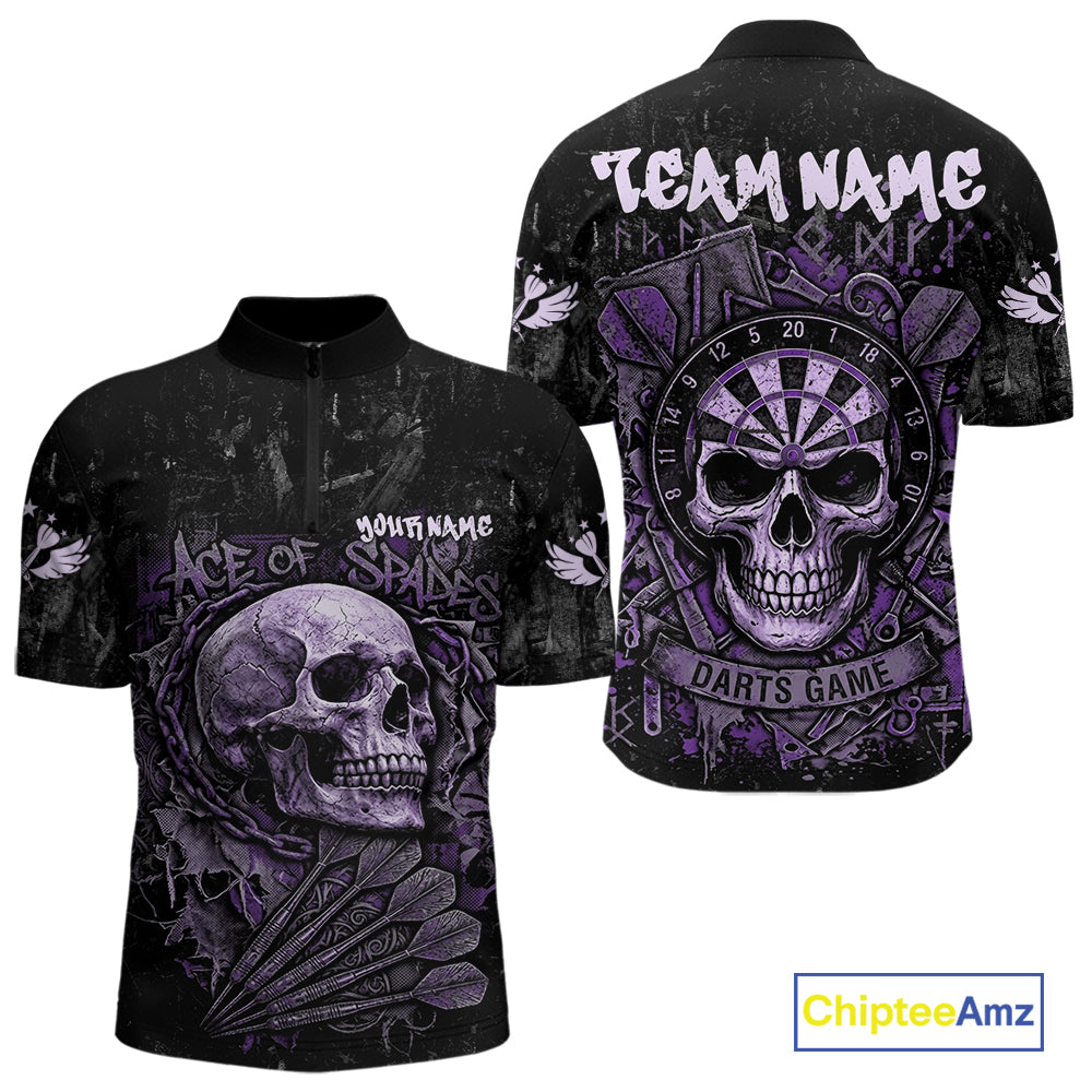 Purple Graffiti Grunge Skull Darts Shirt For Men Custom Name & Team Skull Dart Outfit Jerseys NYN3987