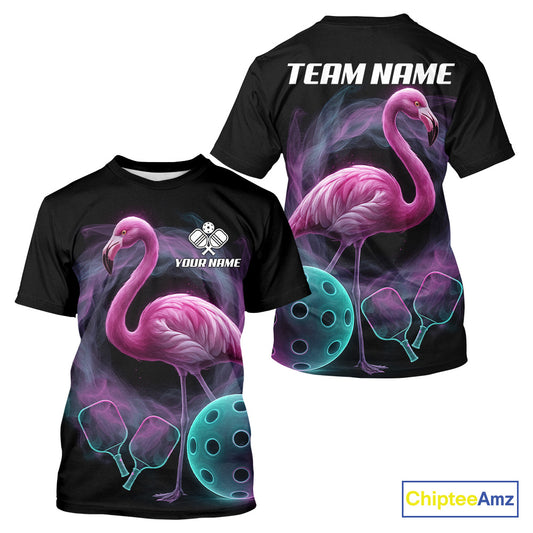 Turquoise & Pink Smokes Flamingo Custom Men's Pickleball T-Shirt Funny Pickleball Outfits NYN1890