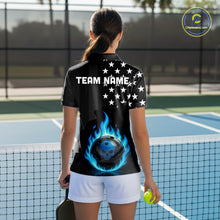 Load image into Gallery viewer, Custom Blue Flames Pickleball Ball 3D League Jerseys Women Pickleball US Flag Team Shirts NYN2146