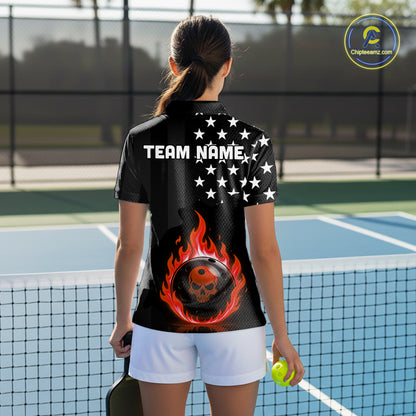 Custom Red Flames Pickleball Ball 3D League Jerseys Women Pickleball US Flag Team Shirts NYN2148