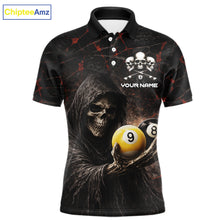 Load image into Gallery viewer, Red Grunge Grim Reaper Hold 8 Ball &amp; 9 Ball Pool Men Billiard Shirt Custom Billiard Team Attire NYN2639