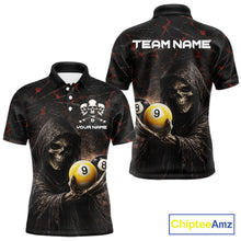 Load image into Gallery viewer, Red Grunge Grim Reaper Hold 8 Ball &amp; 9 Ball Pool Men Billiard Shirt Custom Billiard Team Attire NYN2639