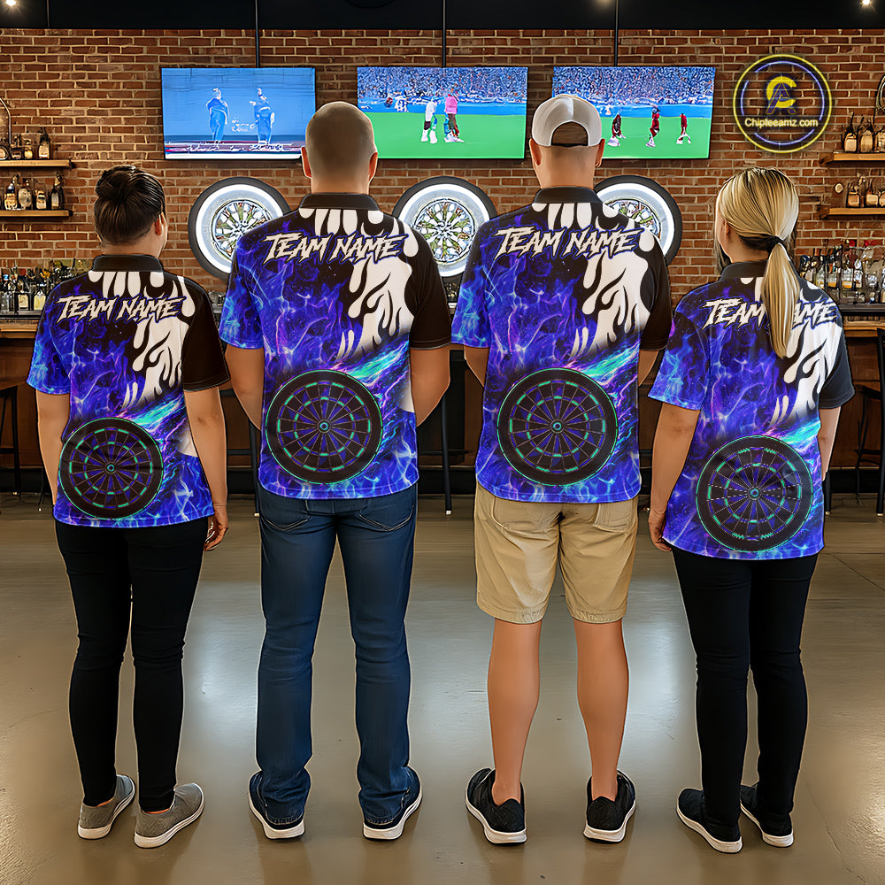 Custom Blue Flaming Dartboard Darts Polo & 1/4-Zip Shirts For Women Fire Dart Team Jerseys NYN2804