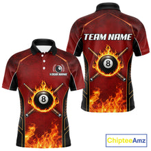 Load image into Gallery viewer, Red Billiard 8 Ball Cue Shirts For Men Custom Fire Flame Pool Team Billiard Polo &amp; 1/4 Zip Jerseys NYN3016