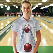 Load image into Gallery viewer, Silver And Red Bowling Custom Bowling Polo &amp; Quarter Zip Team Shirts, Women Bowling Outfit Jersey NYN3021