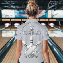 Load image into Gallery viewer, Silver And Red Bowling Custom Bowling Polo &amp; Quarter Zip Team Shirts, Women Bowling Outfit Jersey NYN3021