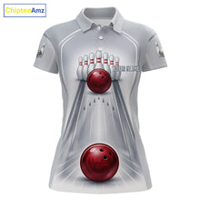 Load image into Gallery viewer, Silver And Red Bowling Custom Bowling Polo &amp; Quarter Zip Team Shirts, Women Bowling Outfit Jersey NYN3021