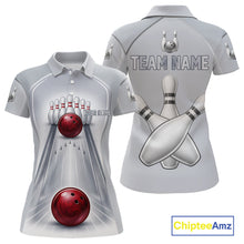 Load image into Gallery viewer, Silver And Red Bowling Custom Bowling Polo &amp; Quarter Zip Team Shirts, Women Bowling Outfit Jersey NYN3021