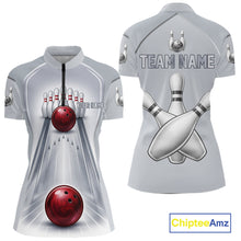 Load image into Gallery viewer, Silver And Red Bowling Custom Bowling Polo &amp; Quarter Zip Team Shirts, Women Bowling Outfit Jersey NYN3021