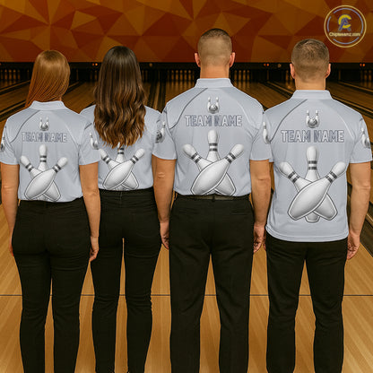 Silver And Red Bowling Custom Bowling Polo & Quarter Zip Team Shirts, Women Bowling Outfit Jersey NYN3021