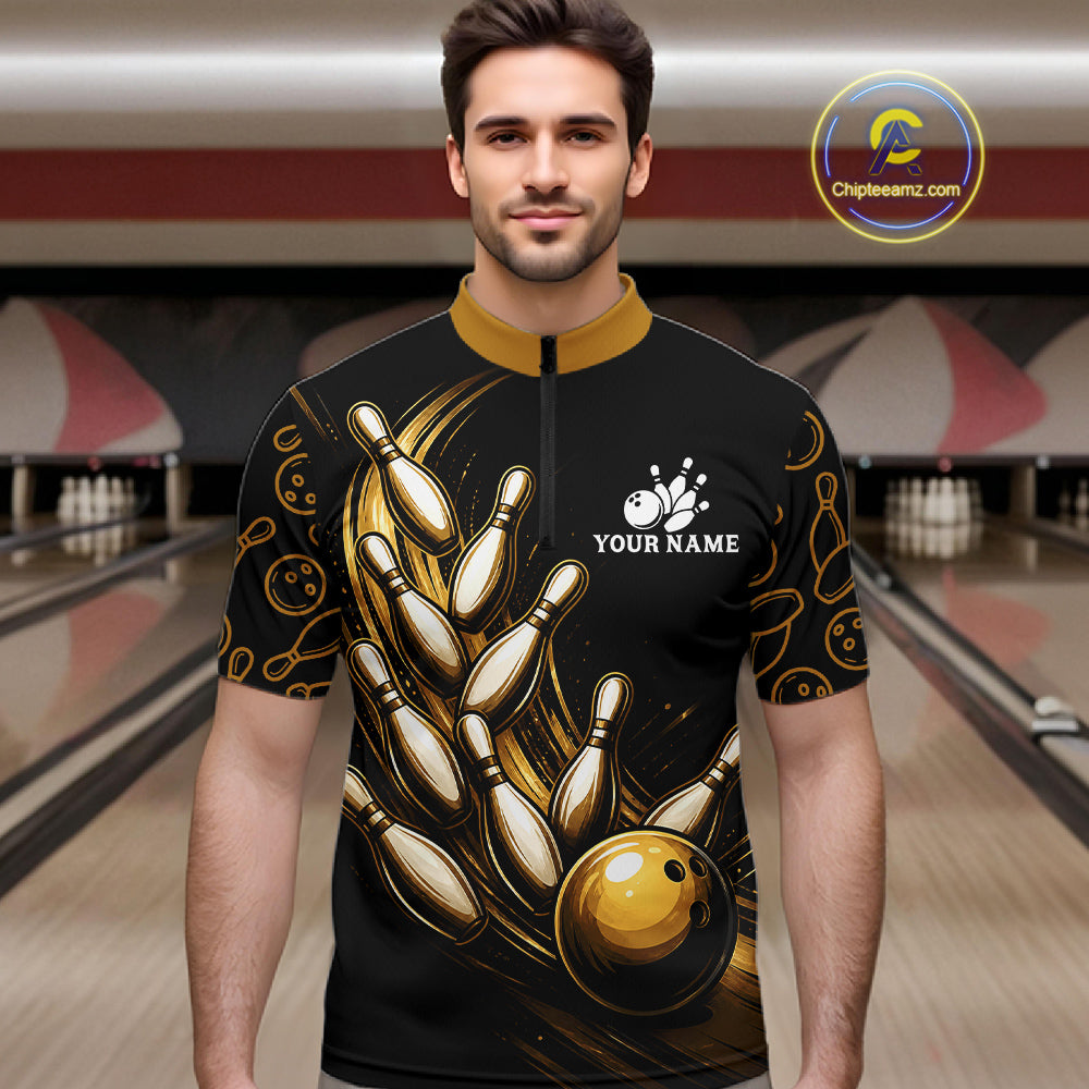 Strike Bowling Gold Yellow Bowling Jerseys For Men Custom Bowling Shirts Team Attire NYN3179