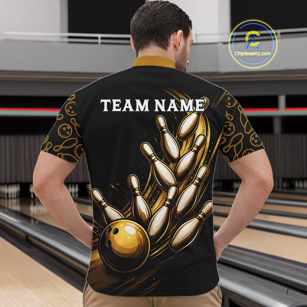 Strike Bowling Gold Yellow Bowling Jerseys For Men Custom Bowling Shirts Team Attire NYN3179