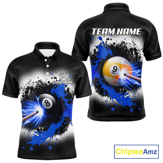 Lightning blue billiard 8 ball and 9 ball shirt for men custom grunge pool team jersey