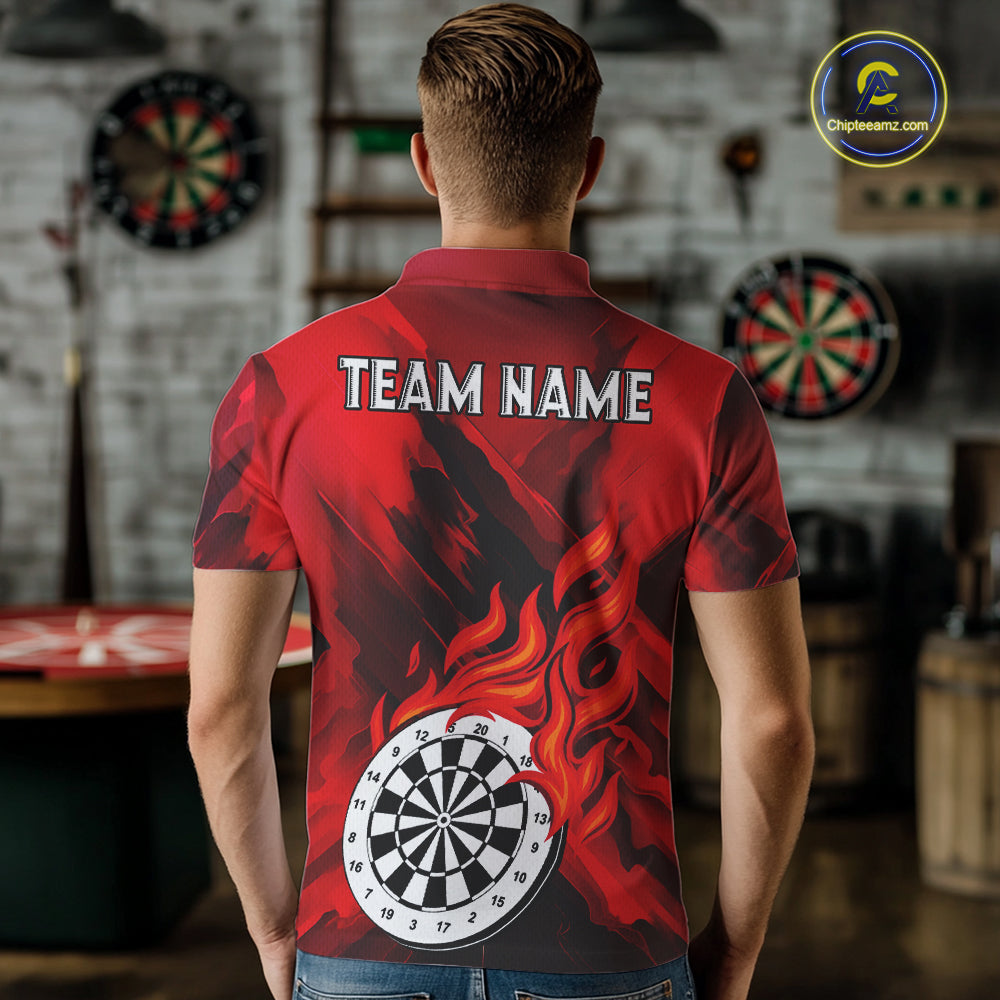Custom Red Flaming White Dartboard Dart Polo Shirt For Men Outfits Dart Jerseys NYN1609