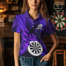 Load image into Gallery viewer, Custom Purple Flaming White Dartboard Dart Polo Shirt For Women  Outfits Dart Jerseys NYN1610