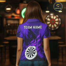 Load image into Gallery viewer, Custom Purple Flaming White Dartboard Dart Polo Shirt For Women  Outfits Dart Jerseys NYN1610