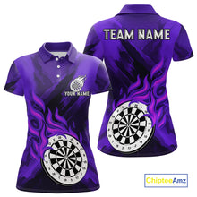 Load image into Gallery viewer, Custom Purple Flaming White Dartboard Dart Polo Shirt For Women  Outfits Dart Jerseys NYN1610