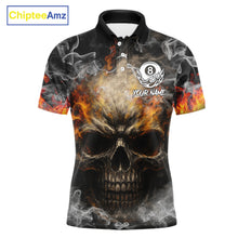 Load image into Gallery viewer, Fire Flame Skull Balls Billiard Shirt For Men Custom Smoke Ball 8 Pool Billiard Team Shirts NYN2414