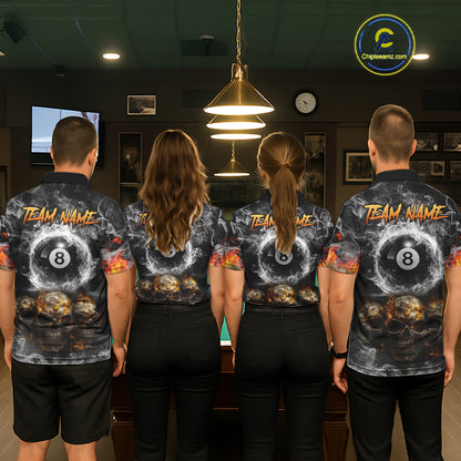 Fire Flame Skull Balls Billiard Shirt For Men Custom Smoke Ball 8 Pool Billiard Team Shirts NYN2414