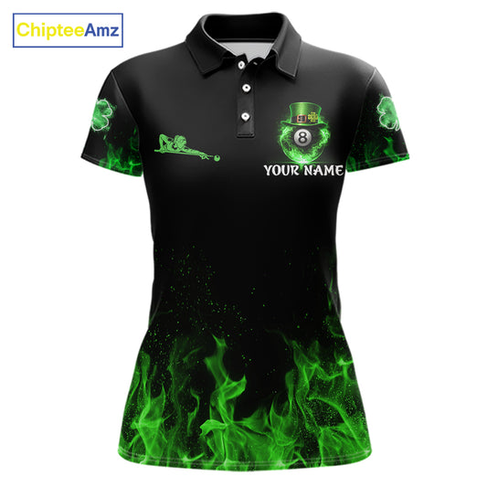 Shamrock 8 Ball Pool Polo & 1/4-Zip Shirt Personalized Women Patrick's Day Billiard Attire Gifts NYN2421