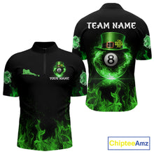 Load image into Gallery viewer, Shamrock 8 Ball Pool Polo &amp; 1/4-Zip Shirt Personalized Men Patrick's Day Billiard Attire Gifts NYN2421