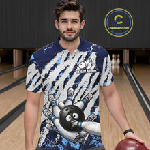 Load image into Gallery viewer, Blue And White Grunge Funny Bowling Ball &amp; Pins Shirts Custom Team Bowling Jerseys For Men NYN3445
