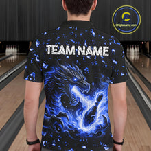 Load image into Gallery viewer, Fire Flame Dragon Bowling Polo Quarter Zip Shirts For Men Custom Team Bowling Jerseys | Blue NYN3451