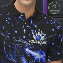 Load image into Gallery viewer, Fire Flame Dragon Bowling Polo Quarter Zip Shirts For Men Custom Team Bowling Jerseys | Blue NYN3451