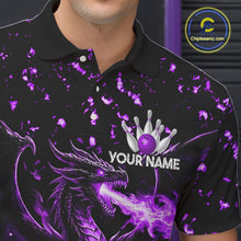 Load image into Gallery viewer, Fire Flame Dragon Bowling Polo Quarter Zip Shirts For Men Custom Team Bowling Jerseys | Purple NYN3452