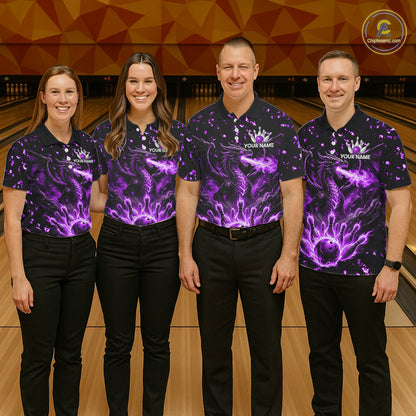 Fire Flame Dragon Bowling Polo Quarter Zip Shirts For Women Custom Team Bowling Jerseys | Purple NYN3452