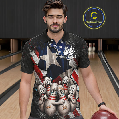 Funny Sad Pins Mascot Patriotic Bowling Jersey For Men Custom Texas - US Flag Bowling Team Shirts NYN3199