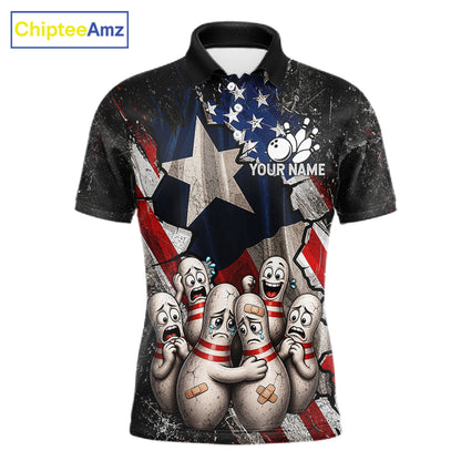 Funny Sad Pins Mascot Patriotic Bowling Jersey For Men Custom Texas - US Flag Bowling Team Shirts NYN3199