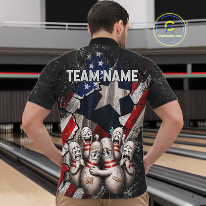 Funny Sad Pins Mascot Patriotic Bowling Jersey For Men Custom Texas - US Flag Bowling Team Shirts NYN3199