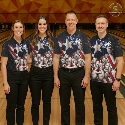 Funny Sad Pins Mascot Patriotic Bowling Jersey For Men Custom Texas - US Flag Bowling Team Shirts NYN3199