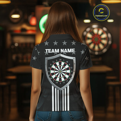 Black & Red US Flag Dartboard - Women's Patriotic Darts Shirt - Custom Name For Players NYN0488