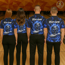 Load image into Gallery viewer, Blue skull thunder lightning bowling team shirts custom bowling jerseys