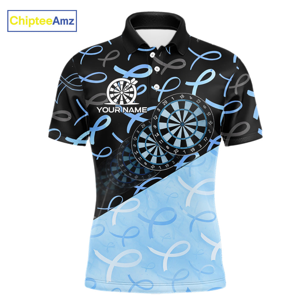 Blue Black Ribbon Men's Darts Polo Shirt Mockup, Custom Awareness Dart Tournament Jersey, Personalized Charity Team Apparel