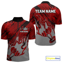 Load image into Gallery viewer, Custom Grunge Red And Grey Halftone Men Darts Quarter-Zip Team Shirt Dart League Jerseys NYN2178