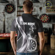 Load image into Gallery viewer, Black And Silver Darts Polo Shirts For Men Custom White Smoke Dartboard Dart Team Jerseys NYN2446