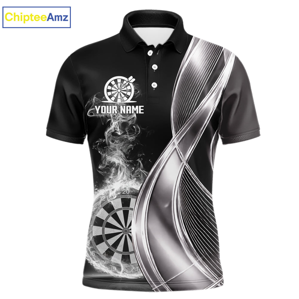 Black And Silver Darts Polo Shirts For Men Custom White Smoke Dartboard Dart Team Jerseys NYN2446