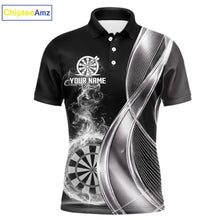 Load image into Gallery viewer, Black And Silver Darts Polo Shirts For Men Custom White Smoke Dartboard Dart Team Jerseys NYN2446