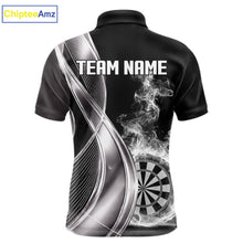 Load image into Gallery viewer, Black And Silver Darts Polo Shirts For Men Custom White Smoke Dartboard Dart Team Jerseys NYN2446